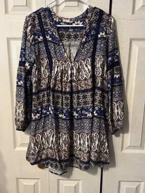 Altar'd State Boho Floral Paisley Print Long Sleeve Dress - Size Large
